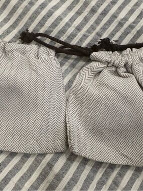 Neutral Herringbone Drawstring Pouches - Set of 2